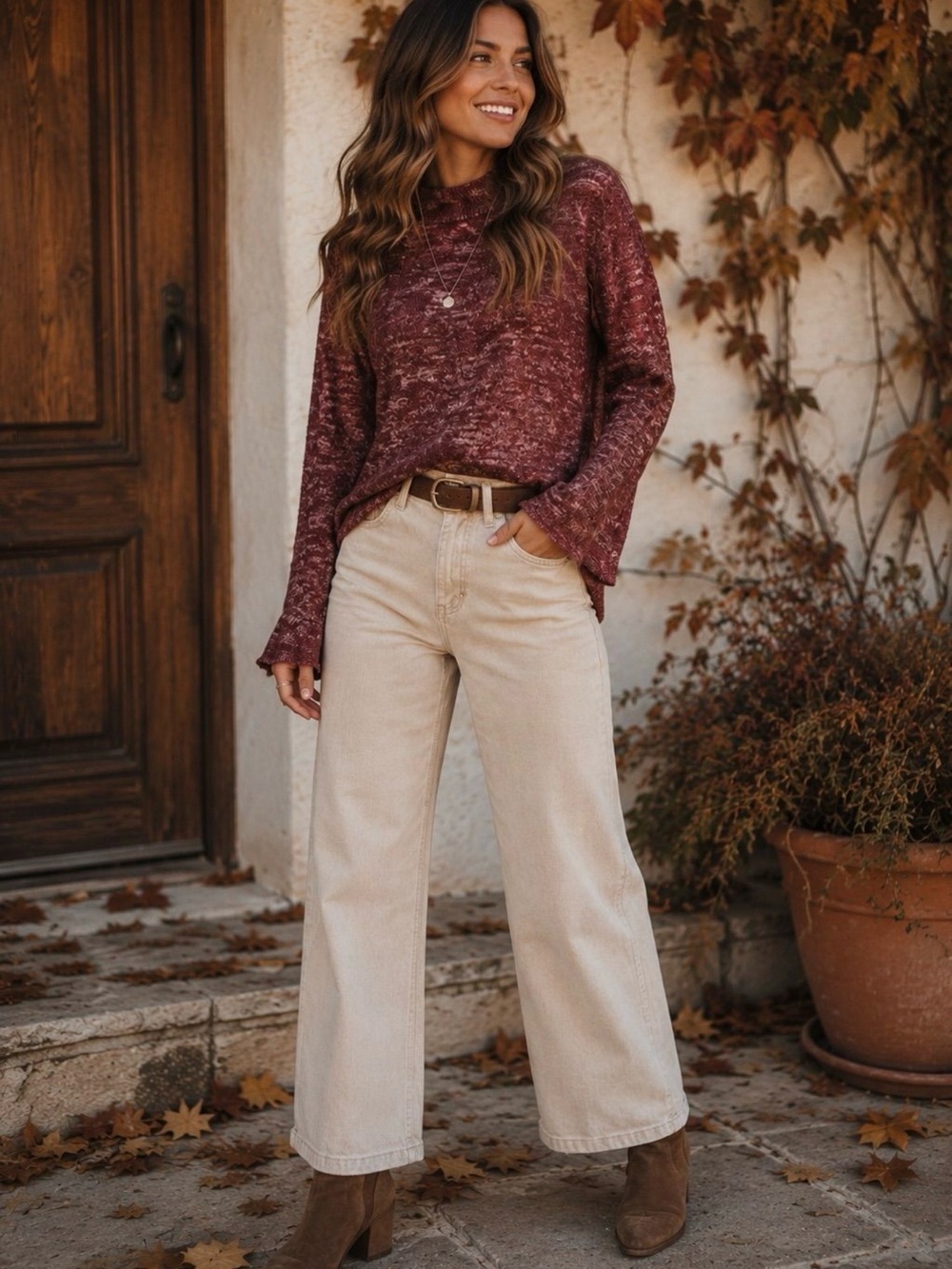 Anthropologie Maroon Cowl-Neck Sweater